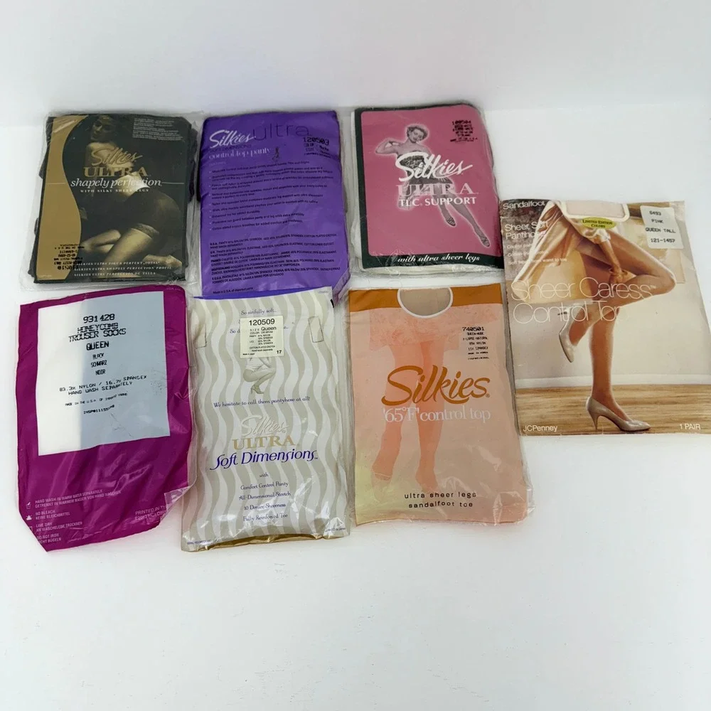 Silkien Vintage Ultra‎ Sheer Pantyhose Control Top Queen Size Lot of 12 NEW
